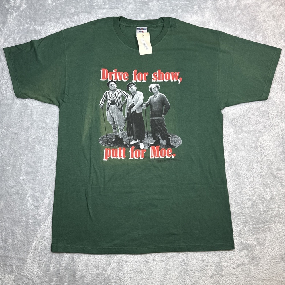 Vintage The Three Stooges‎ Drive For Show Putt For Moe Shirt Men L Green Faded